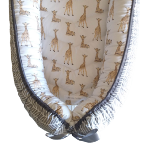 Babynest - Ready To Go! Baby Giraffes + Grey Herringbone + Grey Trim