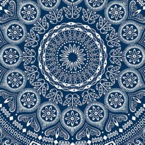 White Medallion on Navy Blue ShweShwe