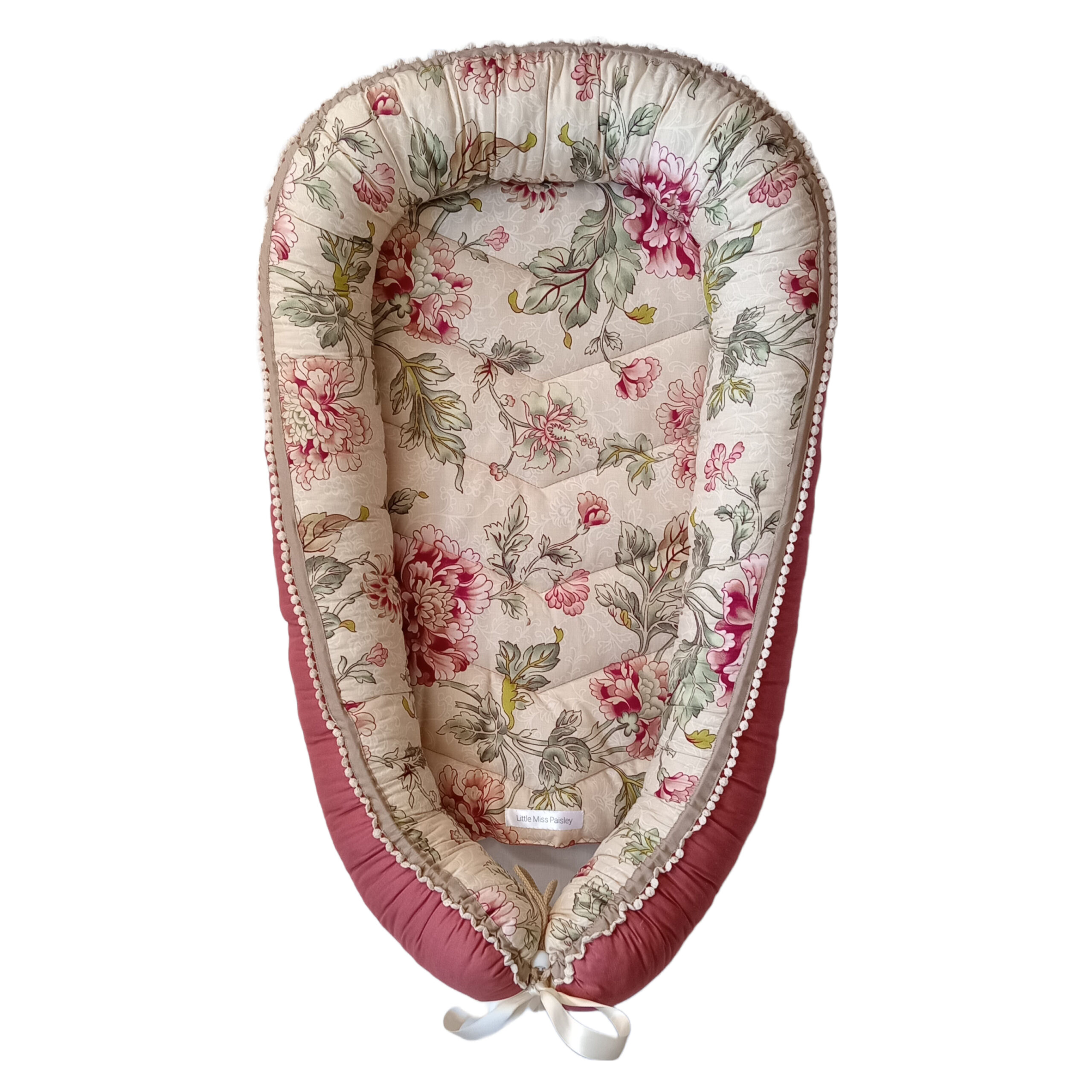 Babynest - Ready To Go! - Victorian Florals + Rust + Cream Crochet Pompom Trim - Image 6
