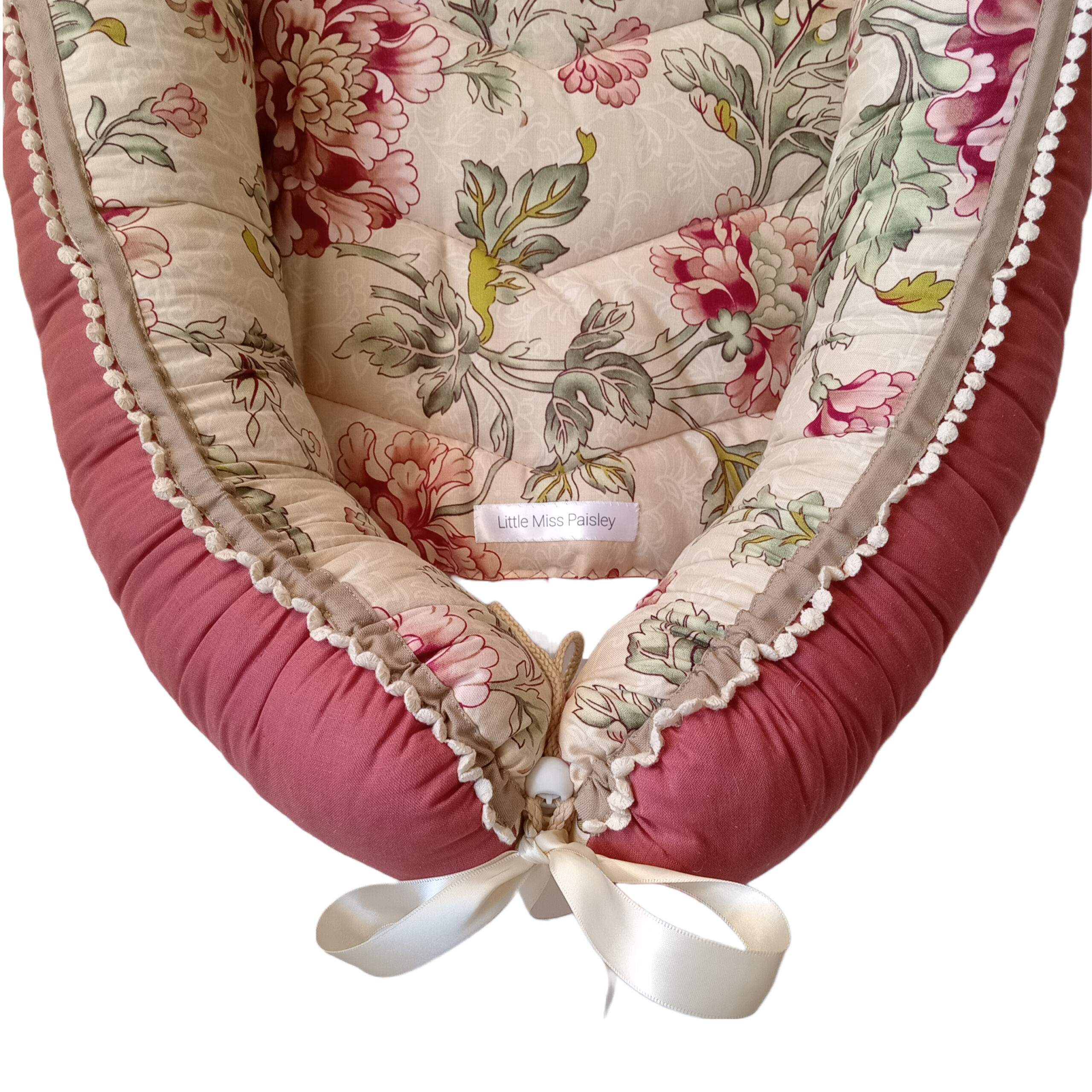 Babynest - Ready To Go! - Victorian Florals + Rust + Cream Crochet Pompom Trim