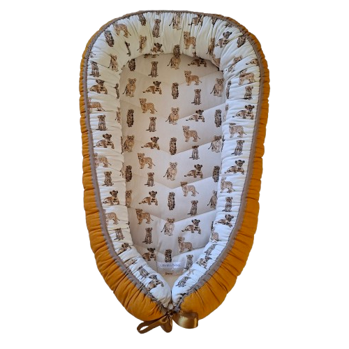 Babynest - Baby Lion & Cheetah Cubs + Mustard + Beige Trim - Image 3