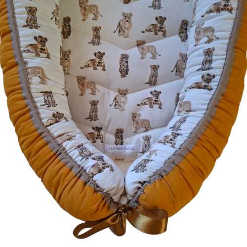 Babynest - Baby Lion & Cheetah Cubs + Mustard + Beige Trim