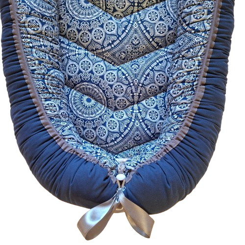 Babynest - African Navy Blue Medalloin ShweShwe + Navy + Grey trim