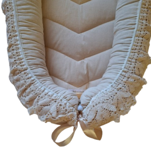 Babynest - Ready To Go! Unbleached Cotton + Vintage Floral Crochet Lace + Cream Trim