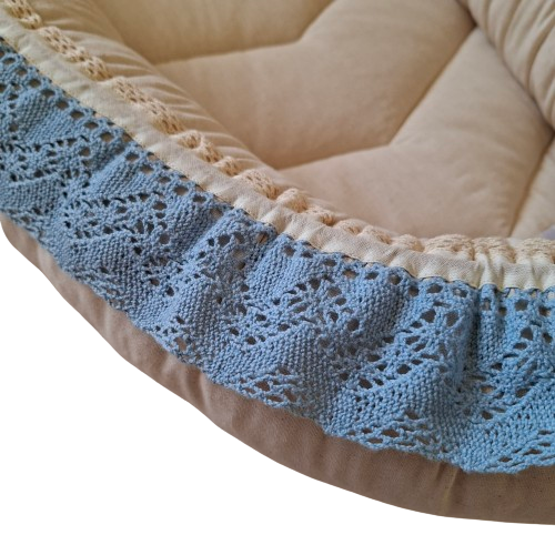 Babynest - Ready To Go! Unbleached Cotton + Baby Blue Crochet Lace Trim - Image 3