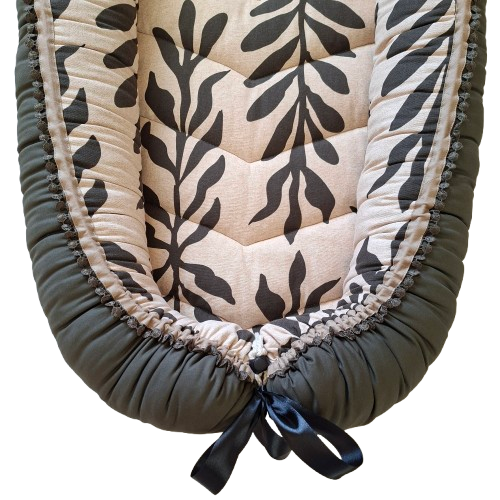 Babynest - Ready To Go! Matisse Florals + Olive + Olive Crochet style Pompom Trim
