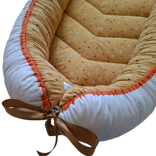 Babynest - Ready To Go! Starry Night Sky on Mustard + Unbleached Cotton + Orange trim - Image 4