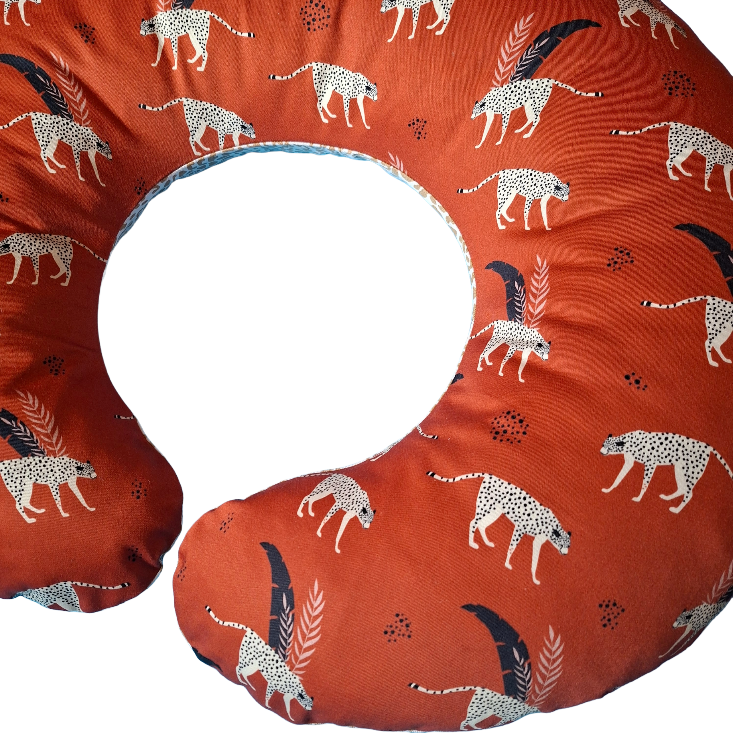 NEW Shape Feeding Pillow - Ready To Go - Cheetahs on Rust + Sand Leopard Print