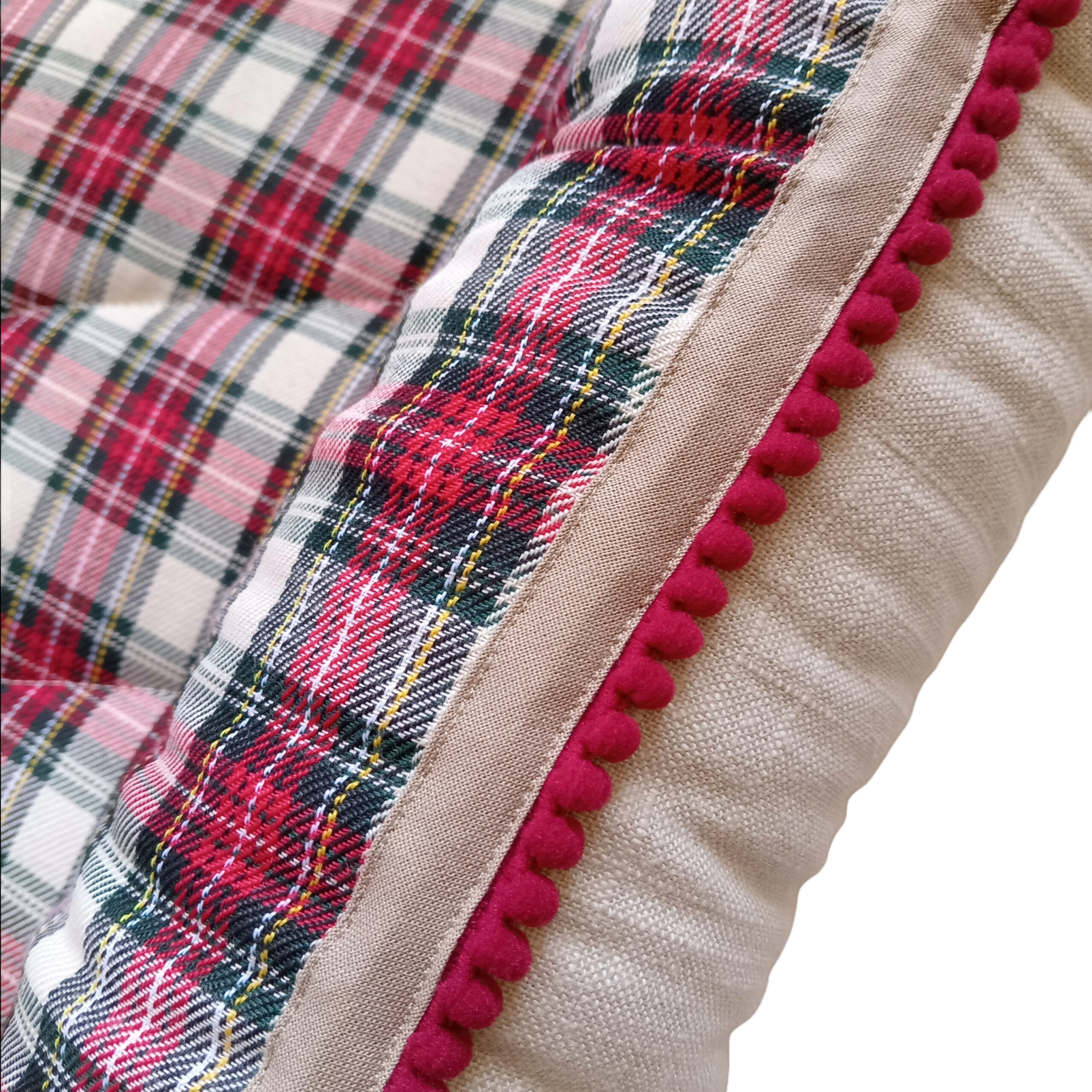 Babynest - Beige & Red Tartan + Unbleached Cotton + Burgundy Trim - Image 5